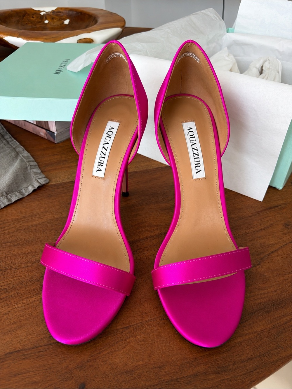 Aquazzura Uptown Sandal 105 Exotic Orchid Satin Heels Size 38
